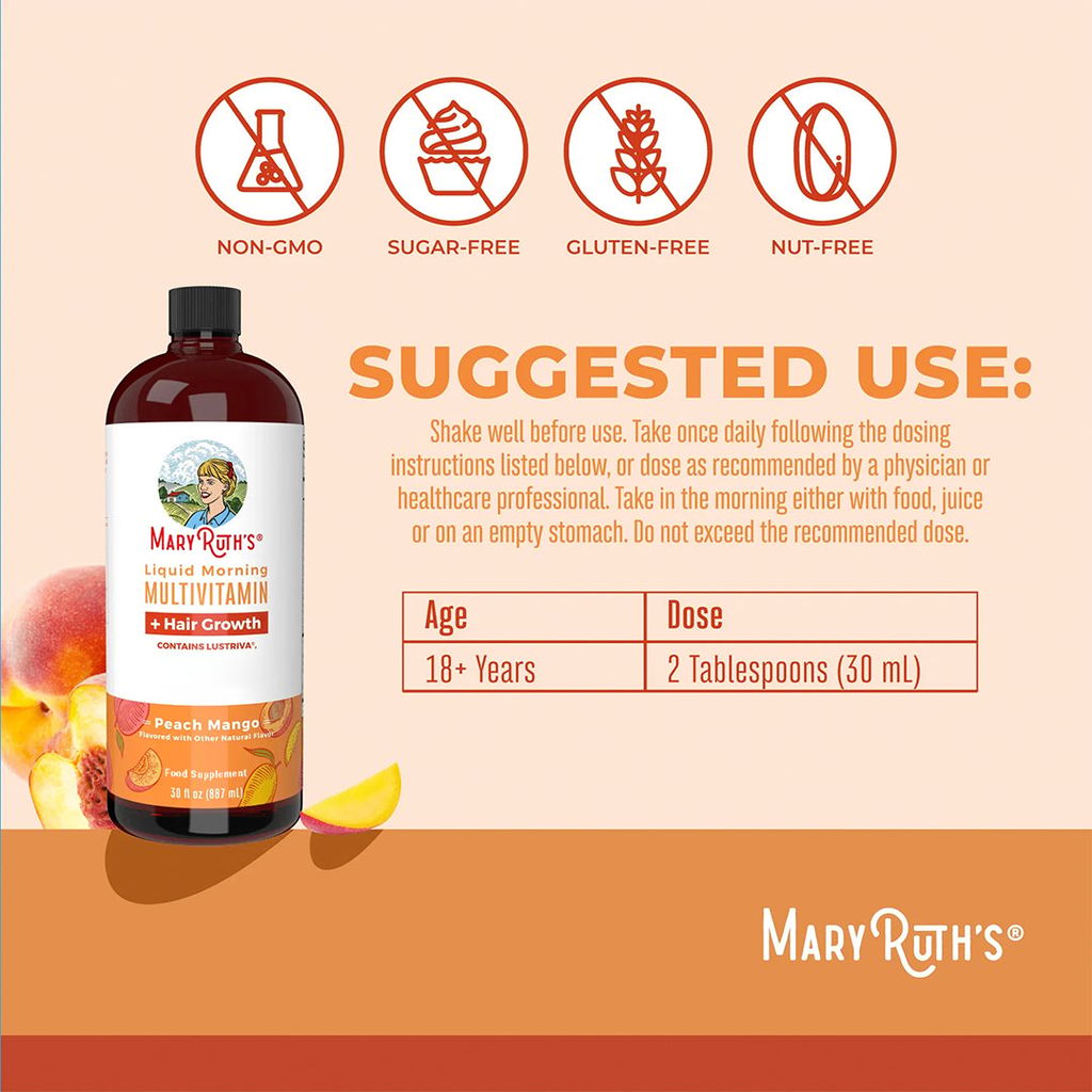 Buy 2, Get 1 Free - Liquid Morning Multivitamin + Hair Growth - Peach Mango - Image 4