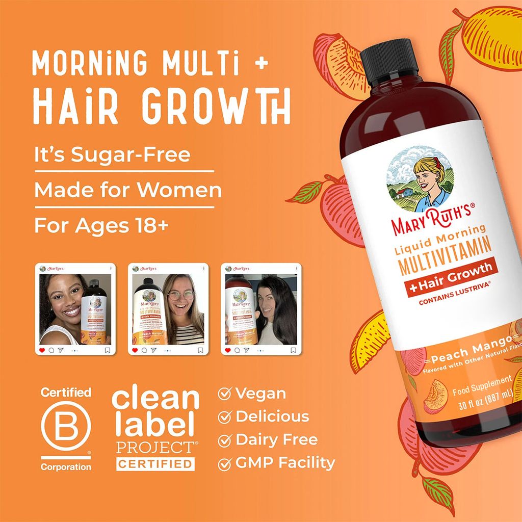 Buy 2, Get 1 Free - Liquid Morning Multivitamin + Hair Growth - Peach Mango - Image 9